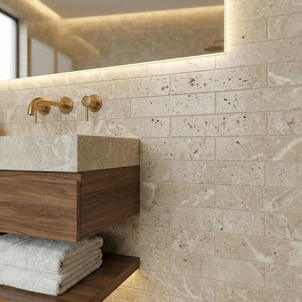 Toledo Cruz - Limestone Porcelain Tile 300mm x 75mm