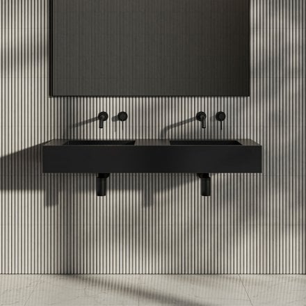 Vedra Matt Black Wall Hung Double Stone Basin 1200mm