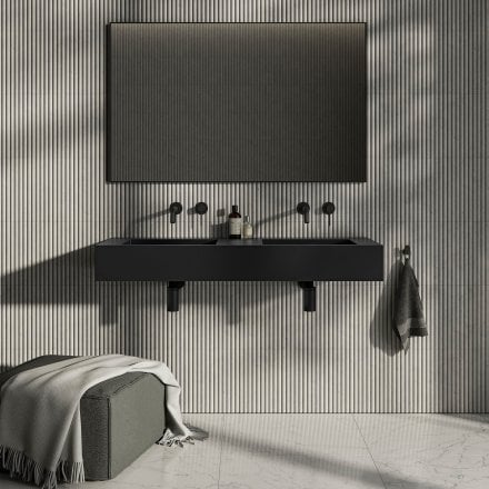Vedra Matt Black Wall Hung Double Stone Basin 1200mm