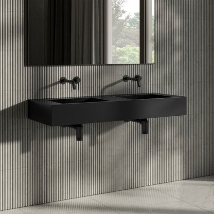 Vedra Matt Black Wall Hung Double Stone Basin 1200mm