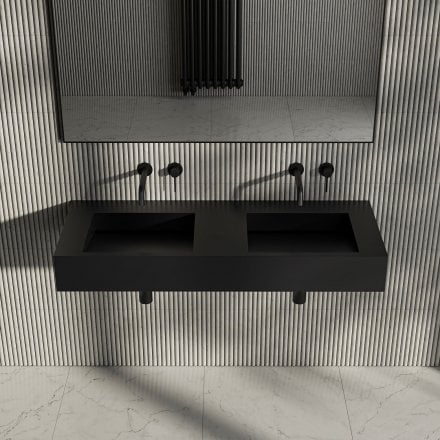 Vedra Matt Black Wall Hung Double Stone Basin 1200mm