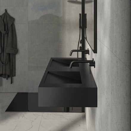 Vedra Matt Black Wall Hung Double Stone Basin 1200mm