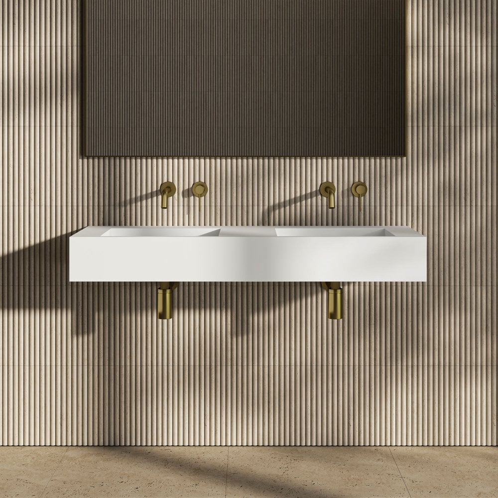 Vedra Matt White Wall Hung Double Stone Basin 1200mm