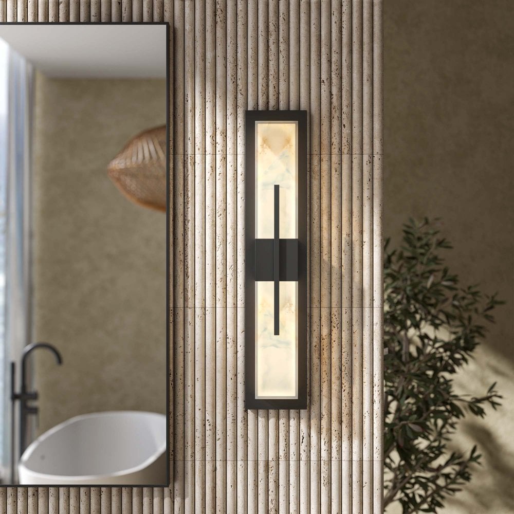 Velora Alabaster Rectangular Mounted Matt Black Wall Sconce 580mm
