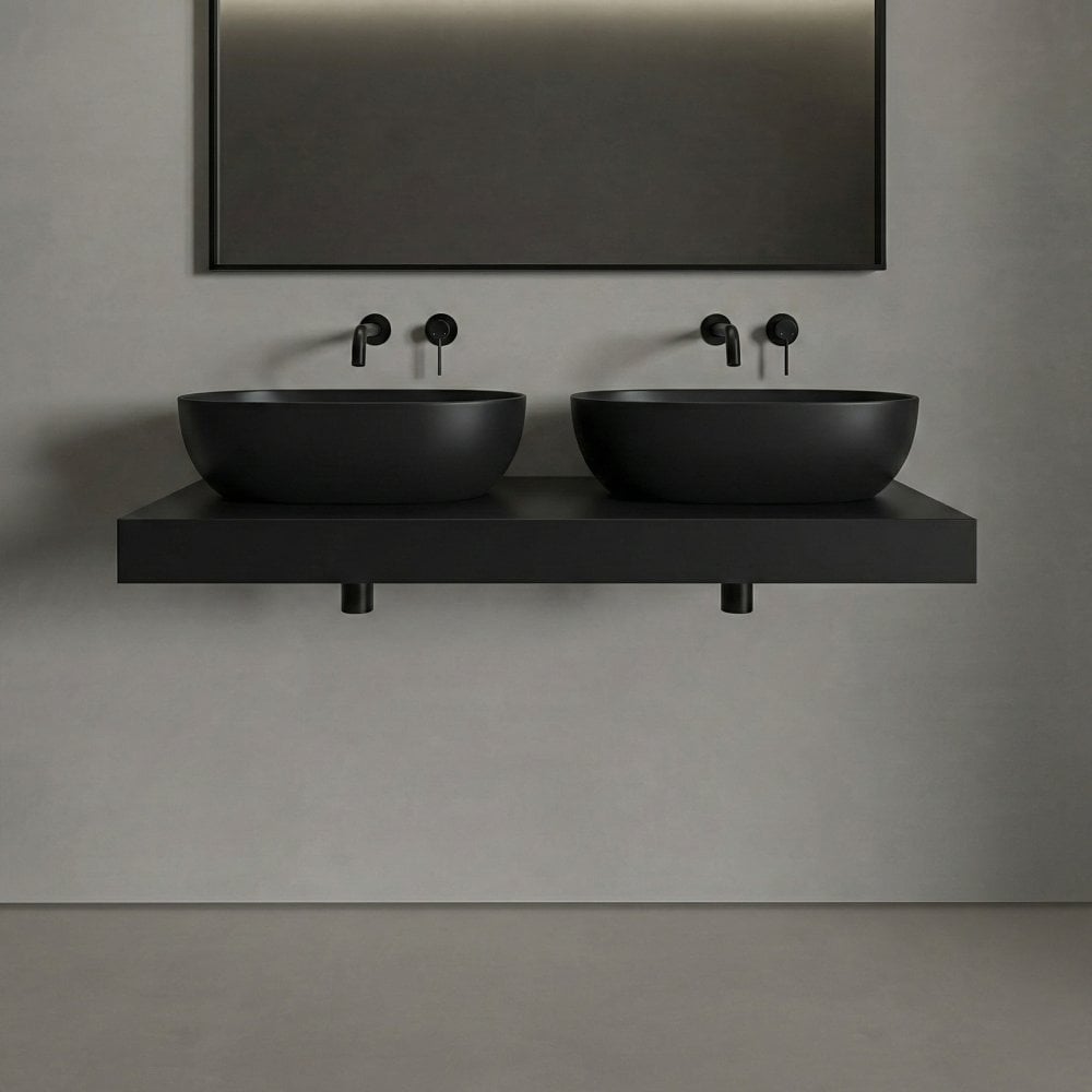 Vermont Matt Black Countertop Stone Basin 560mm