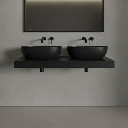 Vermont Matt Black Countertop Stone Basin 560mm