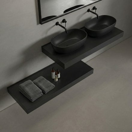 Vermont Matt Black Countertop Stone Basin 560mm