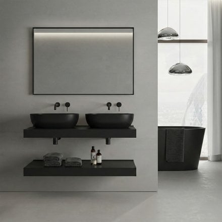 Vermont Matt Black Countertop Stone Basin 560mm