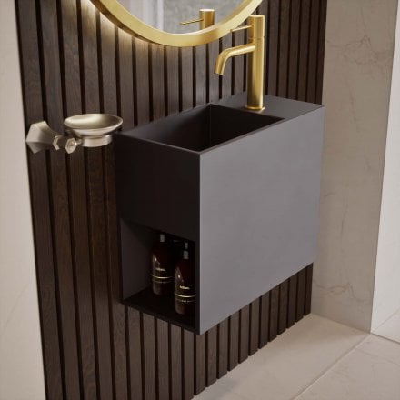 Vigo Matt Black Stone Basin 450mm
