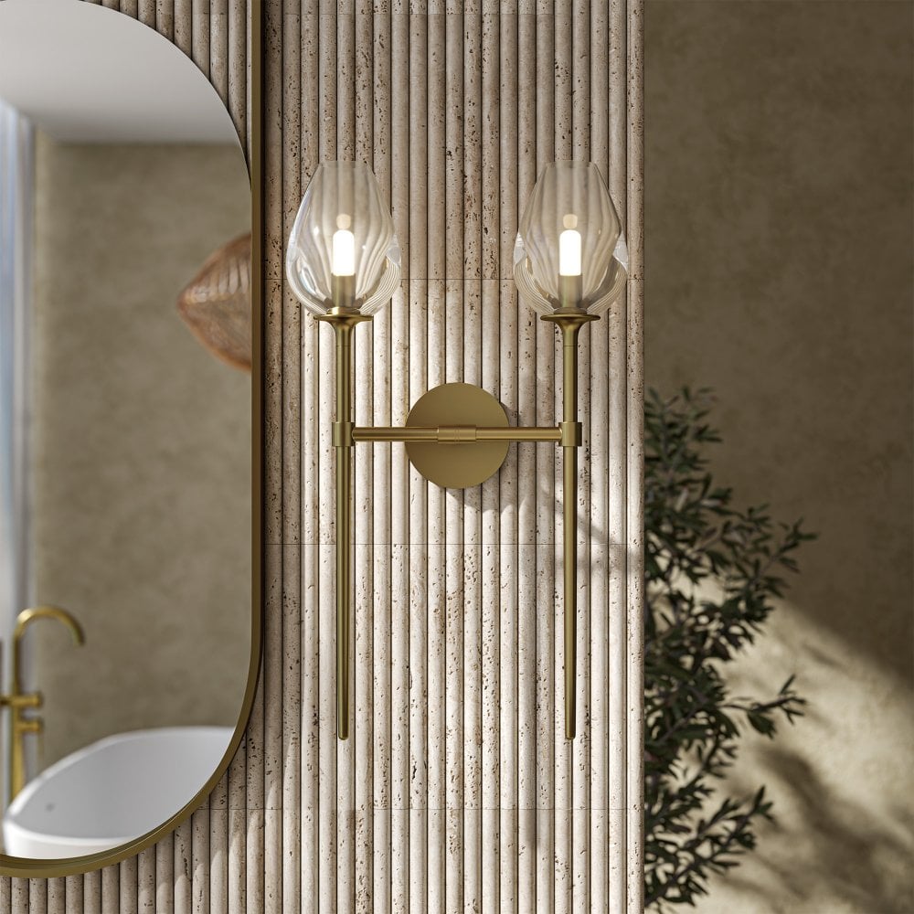 Vitre Hand-Blown Glass Double Wall Sconce - Brushed Gold 610mm