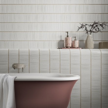 White Gloss - Linear Smooth Mosaic Porcelain Wall Tile 315 x 296mm